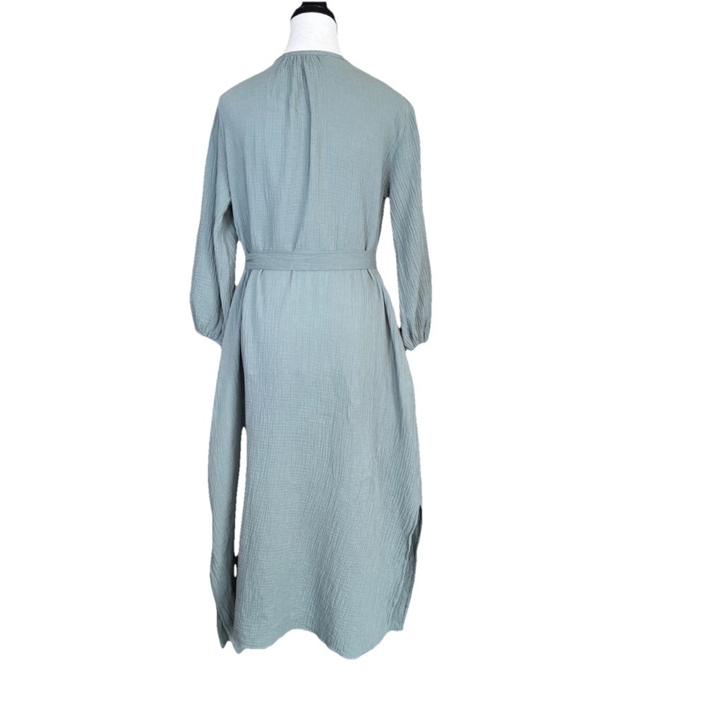 LÉGOE HERITAGE Mayfield Maternity Dress Sage Green Cotton Pockets  Slits SZ *0 - Picture 6 of 10